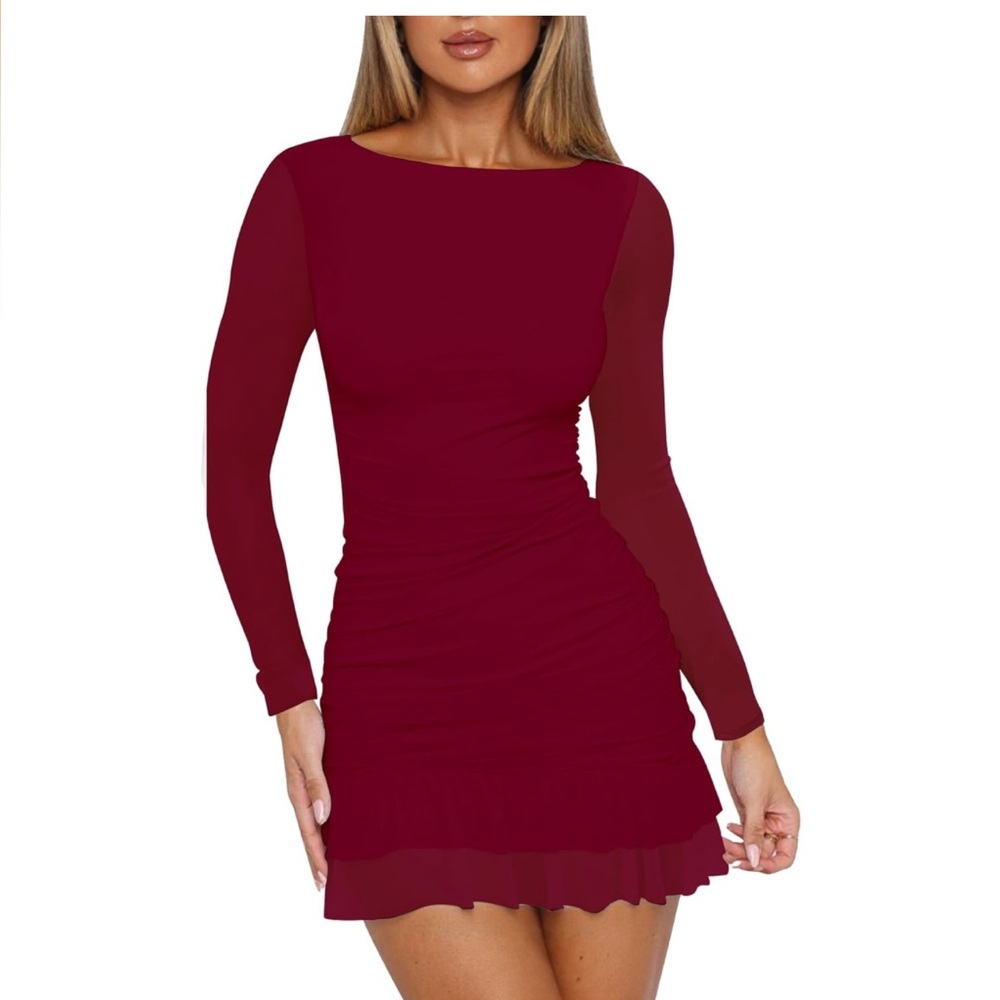 Elegant Burgundy Long Sleeve Dress